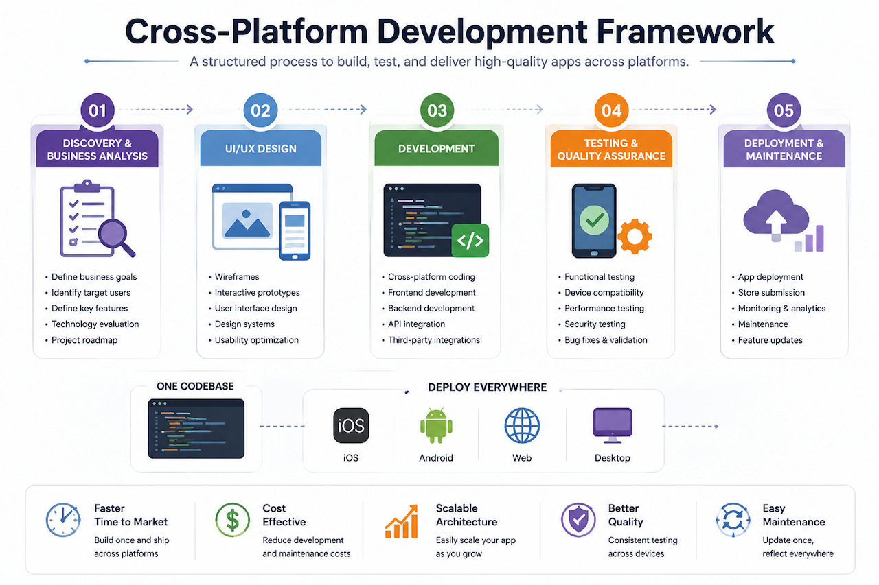 Cross-platform app development workflow infographic