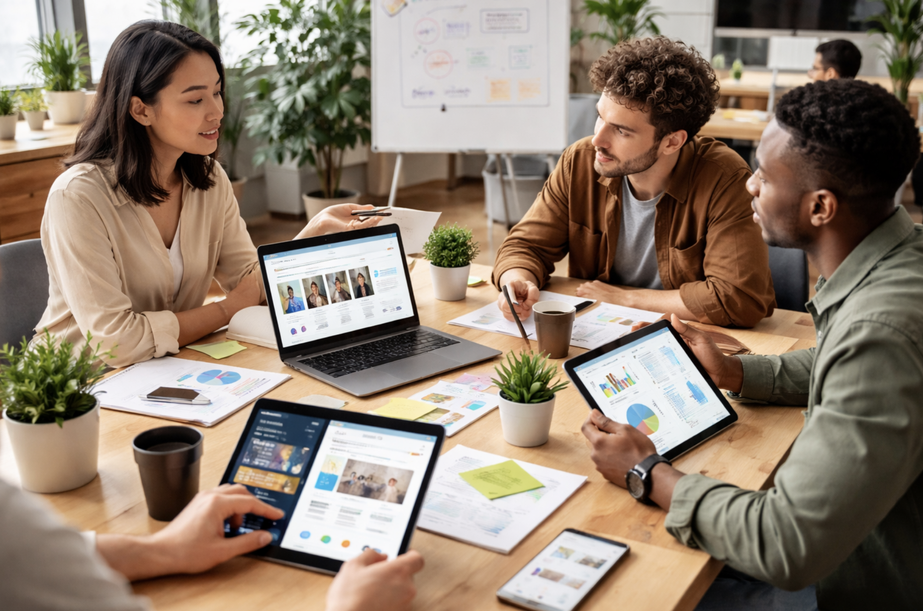 Three people having a discussion